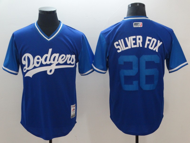 2018 Men Los Angeles Dodgers #26 Silver Fox blue New Rush MLB jerseys->women mlb jersey->Women Jersey
